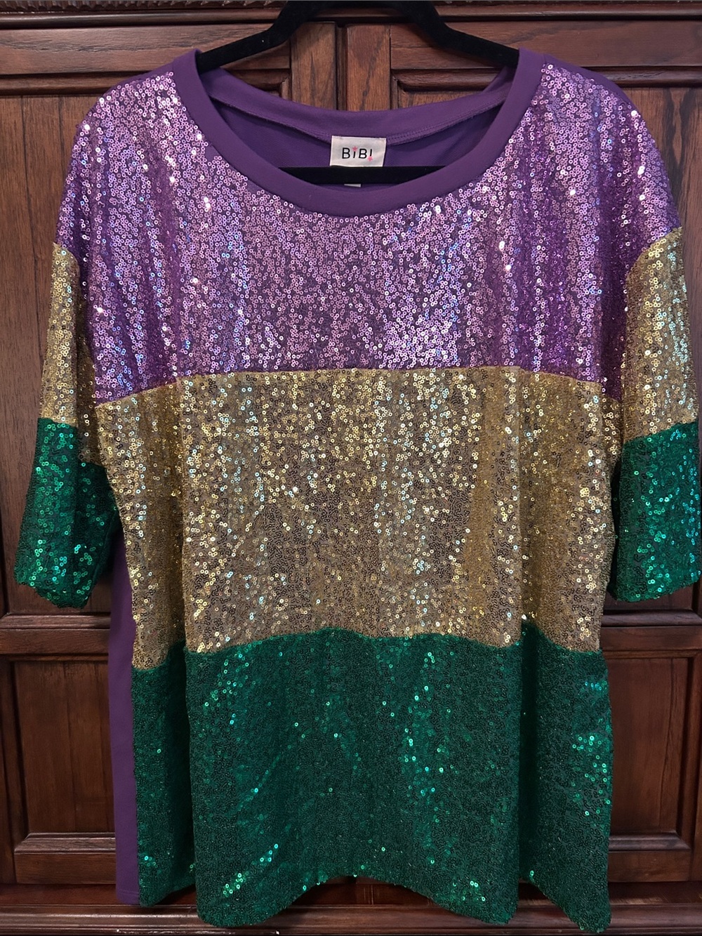 BiBi Sequin Colorblock Shirt in Purple, Gold & Green